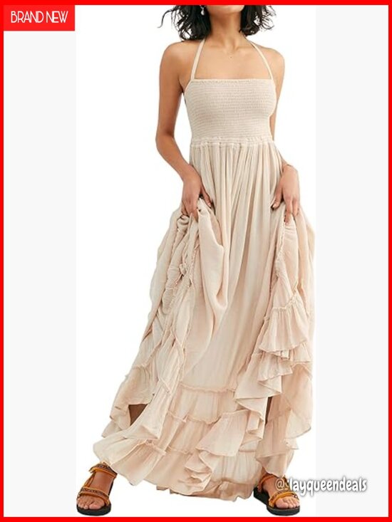 Dresses & Skirts - Backless Halter Maxi Dress Boho Summer Sleeveless A-Line